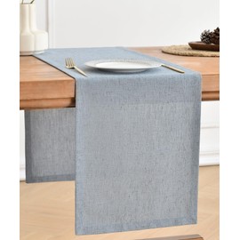 Wracra Linen Style Table Runner, Rustic Farmhouse Chambray Dusty Blue Table Runners 36 Inches Long, Handcrafted Table Runner for Fall, Winter - Everyday Use and Machine Washable