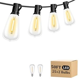 pagiilaw 50FT LED Outdoor String Lights with 27 ST38 Bulbs (2 Spare) Connectable Yard Hanging Lights for Party Tents Patio Gazebo Porch Deck Bistro Backyard Balcony Pergola Outside Decor