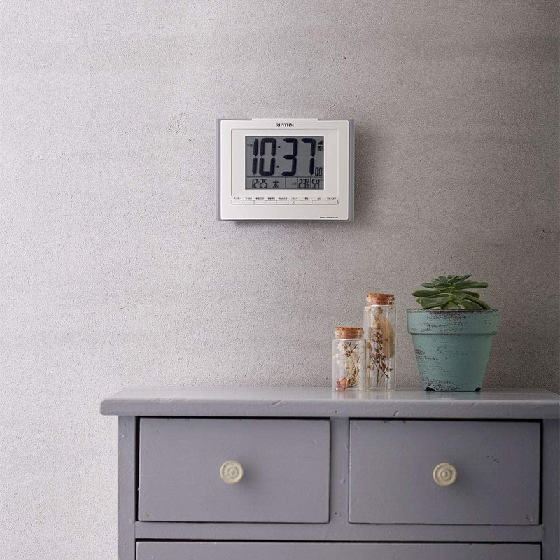 リズム(RHYTHM) 掛け時計 目覚まし時計 電波 デジタル 置き掛け兼用 温度 湿度 カレンダー フィットウェーブD168