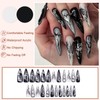 Pack of 24 Gothic Black Stick-On Nails, Long Stiletto, French