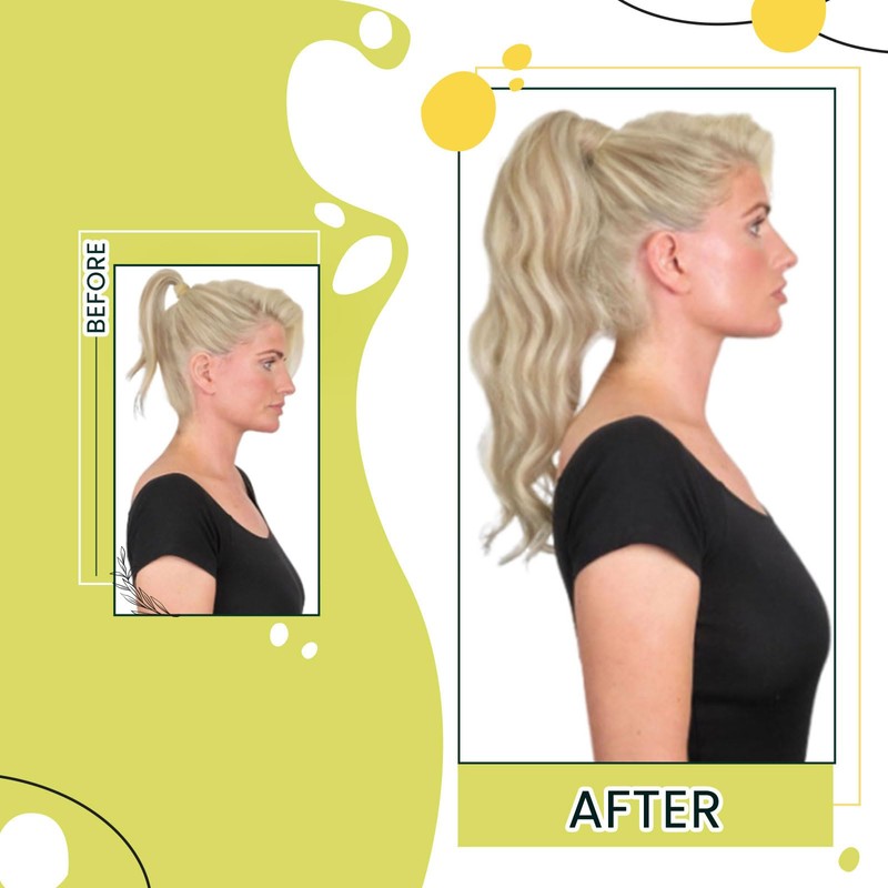 RUNATURE Ash Brown Human Hair Ponytail Extension 14 Inch Straight