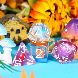 UDIXI 7-Die Mushroom D&D Dice Set, Resin DND Dice Set RPG Polyhedral Dice for Dungeons and Dragons Role Playing Games and Other Tabletop Games (Colorful)