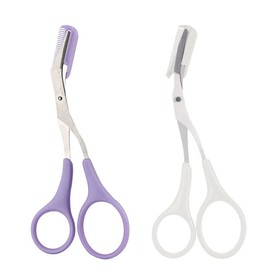 Professional Eyebrow Trimmer Scissors with Mini Comb Stainless Steel Grooming Scissors All-in-One Shaper Epilator Hair Remover Eyebrow Shaving Scissors Cutter Remover Shaper(White+Purple)