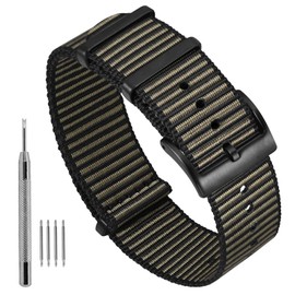 Ayadoo 22mm Nylon Watch Band Quick Release One-Piece，Soft Replacement Sport Watch Bands for Men Women, Black Buckle
