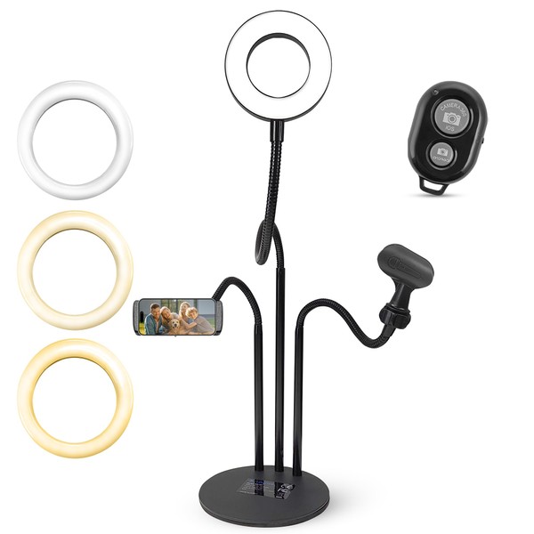 iDance LED Ring Light with Stand, 3.5", Portable Desk Ring