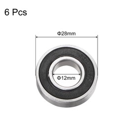 QUARKZMAN 6pcs 6001-2RS Deep Groove Ball Bearing 12 mm Bore 28 mm OD 8 mm Thick Carbon Fabric Steel Double Shielded ABEC1 Z1 Bearing for Engines
