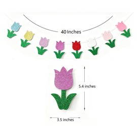 Multi-Color Tulip Banner - Glitter Paper Tulip Flower Garland/Bunting, Girls Room Decor,Spring Summer Floral Nursery Easter Decoration Photoprops - 2 Strands