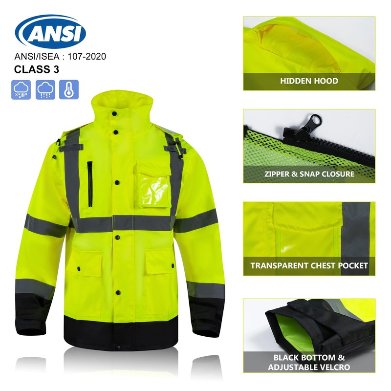 VENDACE Hi Vis Rain Jacket,Reflective Rain Coat for men Waterproof,Class