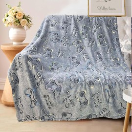 Wajade Cuddly Blanket Children's Glow in The Dark Blanket Baby Blanket Fluffy Blanket Flannel Fabric Wool Blanket for Girls Boys Birthday Gamepad 130 x 150 cm