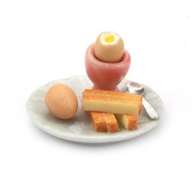 MyTinyWorld Dolls House Miniature Boiled Egg with the Top off in a Pink Egg Cup