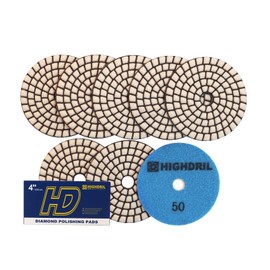 HIGHDRIL Dry Diamond Polishing Discs - Pack of 8 #50 Diamond Polishing Pads for Granite Stone Marble Floor Grinder or Polisher Diameter 4 Inches / 100 mm