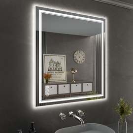 ISTRIPMF 32 x 36 Inch LED Bathroom Mirror, Front Light and Backlit Anti-Fog Dimmable Memory Lighted Vanity Mirror, Shatterproof Wall-Mounted Led Mirror for Bathroom