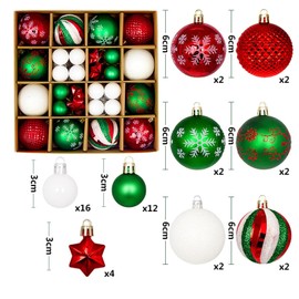 44 bolas decorativas colgantes para árbol de Navidad de Navidad, decoraciones inastillables para árbol de Navidad para colgar en el jardín al aire última intervensión (verde + blanco + rojo, 1.2 a 2.36 pulgadas)