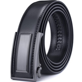 Men’s Belt Beltox Ratchet Dress Leather Buckle Belt Black Brown Blue 1 3/8” Gift Box(Black Belt with Black Buckle,52-56 inch waist)