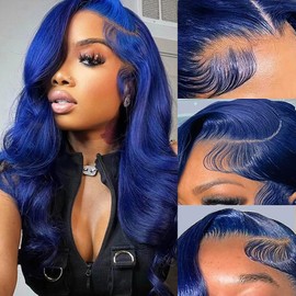 Dark Blue Lace Front Wigs Human Hair Body Wave 13X4 HD Blue Lace Front Wig Human Hair Wear and Go Glueless Royal Blue Wigs Human Hair Pre Plucked Hd Lace Frontal Wig Navy Blue Wigs For Black Women