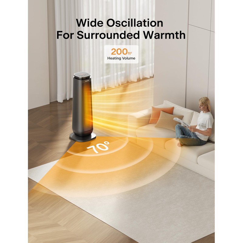 PELONIS PTH15A4BGB Ceramic Tower 1500W Indoor Space Heater with Oscillation,