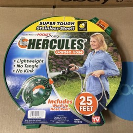 Pocket Hose Hercules Stainless Steel Hose 25FT Heavy Duty NoKink Reel As Seen On TV NEW