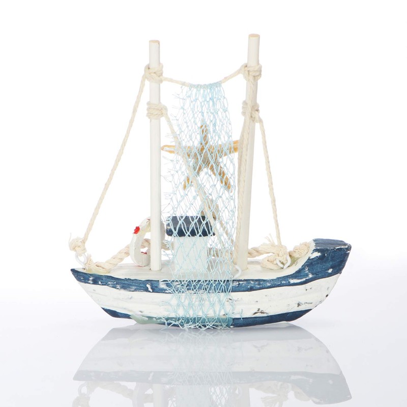 com-four® Maritime Decorative Sailing Ship Boat in Distressed Look Wooden