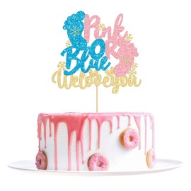 1 decoración de pastel rosa o azul con texto en inglés «We Love You» para invierno, revelación de género, copo de nieve, decoración para tartas de invierno para baby shower