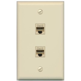 RiteAV 2 Port Cat6 Ethernet Wall Plate Jack Female-Female - Flat [Ivory/Ivory]