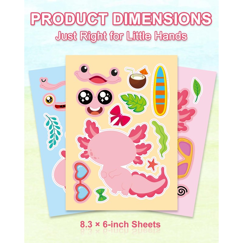 Aowplc 32 Sheets Axolotl Make-a-Face Stickers Mix 'n Match Crafts