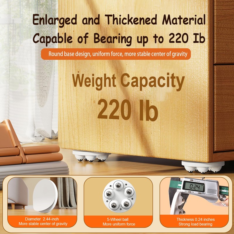 APKULEEP Upgrade Self Adhesive Caster Wheels, 5 Stainless Steel Balls