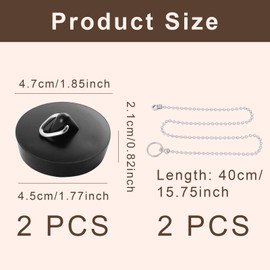 Drain Plug, Pack of 2 Rubber Sink Plugs, 45 mm Plug Bathtub, Universal Plug for Sink Bathtub, with 40 cm Chain Plug, for Bathtub, Kitchen, Sink Sewer System
