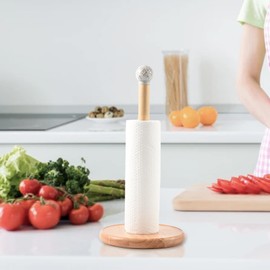 Wooden Paper Towel Holder Countertop, Paper Towel Dispenser Stand with Ceramic Top, Farmhouse Paper Towel Roll Stand for Kitchen Counter（White）