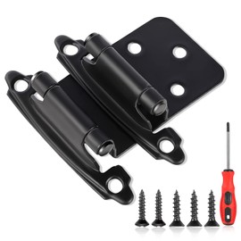 12 Pack 1/2”Overlay Cabinet Door Hinges(Matte Black),Kitchen Cabinet Hinges Black Semi-Concealed Hinges Cabinet Hardware Self-Closing Cabinet Hinges with Screwdriver
