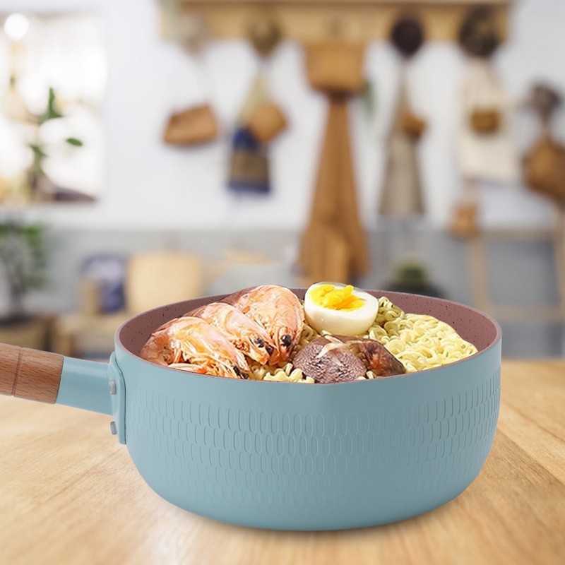 Wooden Handle Milk Pot Aluminum Alloy Multifunctional Flat Bottomed Noodle