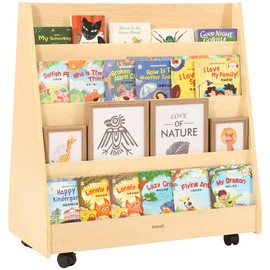 Bateso Kids Bookshelf for Toddlers and Babies, Double-Sided Wooden Montessori Bookshelf for Kids Room, Baby Book Shelf with Storage for Nursery, Classroom, Playroom