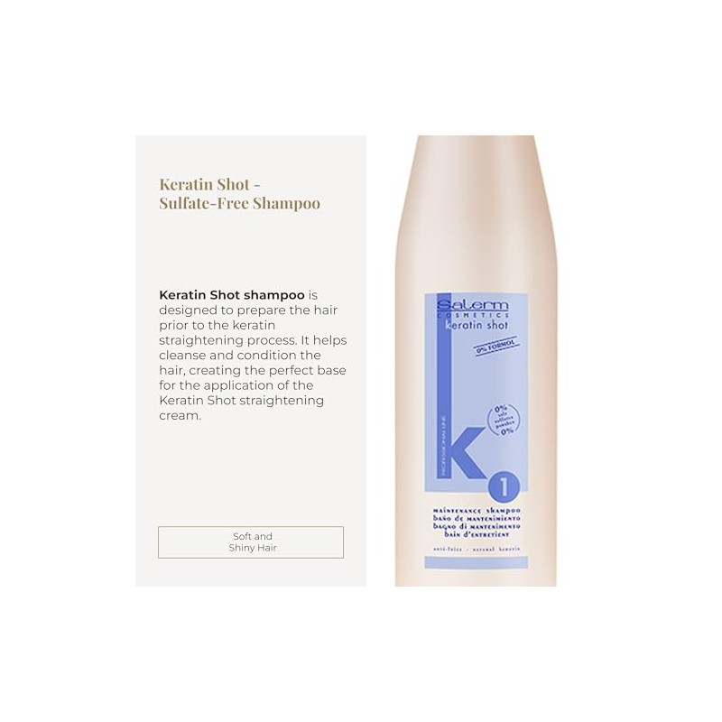 Salerm Keratin Shot Maintenance Shampoo 1, 18 Ounce