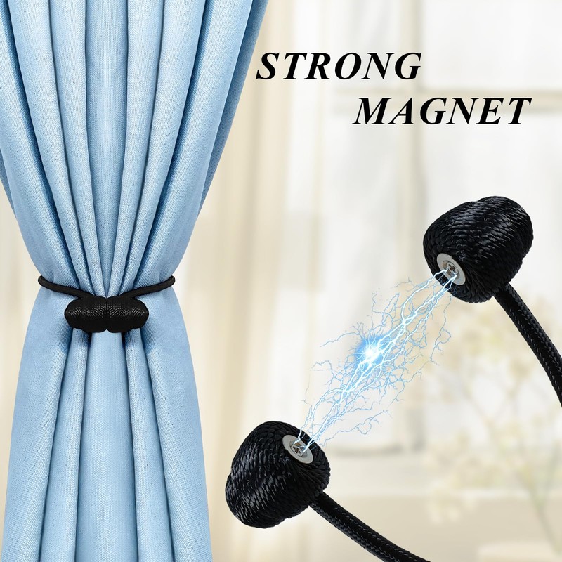 Tifanso Black Magnetic Curtain Tiebacks - 4pcs Curtain Tie Backs