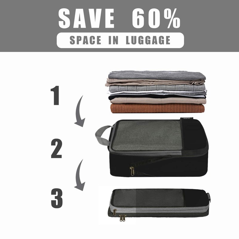 Eono Compression Packing Cubes, Luggage Organiser Set, Extensible Suitcase Organiser,