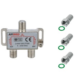 AXRED Satellite Splitter 2-Way + 3x Anadol F-Connectors for Distribution of 1 Antenna Signal to 2 Devices (Receiver/TV/FM Radio) 2-Way Satellite Splitter Satellite Switch Antenna Splitter