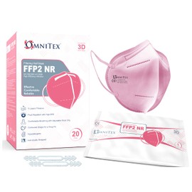Omnitex FFP2 Pink Face Mask - Box of 20, Individually Wrapped | High Filtration - 5 Layers | EN149 CE Certified | Hypoallergenic | Fluid Resistant | Adaptable Nose Bridge | 5x Extenders