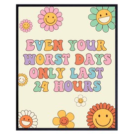 Retro Decor Motivation Wall Decor - Cute Home Decor - Inspiring Quotes Wall Decor for Women - Teen Inspirational Wall Art - Positive Wall Decor - Smiley Faces Happy Quotes Wall Decor, 70s Room Decor