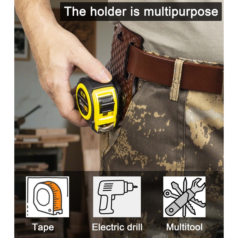 Leather Tape Measure Holder for Belt/Tape Measure Belt Clip/Low-Profile Design