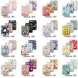 Littles & Bloomz, Reusable Pocket Cloth Nappy, Fastener: Popper, Set of 3, Patterns 305, with 3 Microfibre Inserts