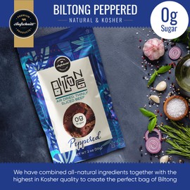 Aufschnitt Biltong Beef Jerky Slices, South African Style Beef - Air Dried, No Sugar, All Natural Ingredients, Gluten Free, Made in USA, Peppered, 2oz, 3 Pack