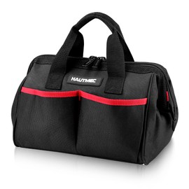 HAUTMEC 12 Inch Small Tool Bag, 1680D Wide Mouth Tool Box Organizer, Waterproof Portable Utility Bag with Wear-Resistant Non-Slip Base and Double Zipper Design, HT0286-TB