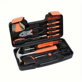 【520 Gift】39-Piece Comprehensive Household Hardware Kit - Durable Carbon Steel Manual Toolkit for DIY Projects and Home Repairs - Ideal for Handymen and Homeowners:_orange- 1set