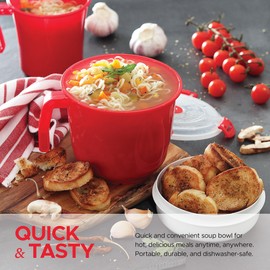 Tafura Microwave Bowl with Lid [Pack of 2] | Microwavable Soup Bowl with Cover | Noodle Bowl | Christmas Soup Cup Microwave-safe | Oatmeal Container To-Go. Leakproof, 34 Oz. BPA Free