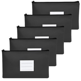 Pack of 5 A5 Document Folders, Wallet, Banknote Bag, Leather, Banknote Storage, Small with Zip and Window, Document Bag, Waterproof, Money Folder School Business (Set B)