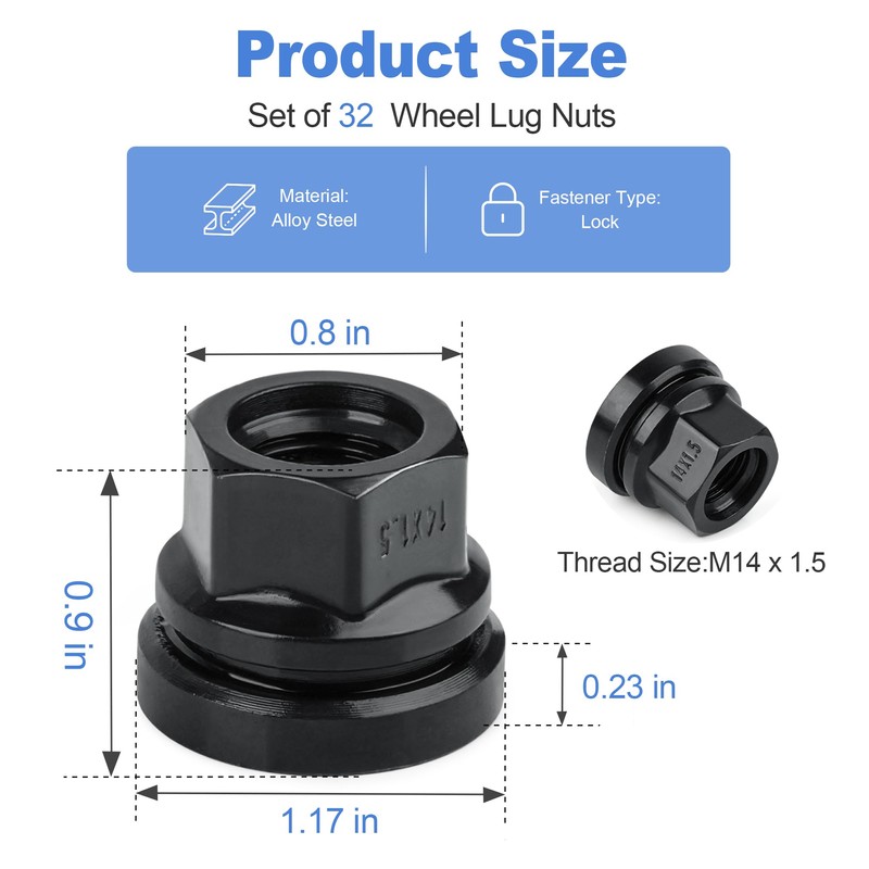 Set of 32 Wheel Lug Nuts Replacement for Ford F250