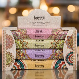 MIJOMA Karma Incense Sticks Set - 56 Sticks in 4 Sensual Scents - Jasmine, Rose, Lavender, Sandalwood, A Journey of Harmony and Relaxation