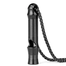 TISUR Titanium Emergency Whistle,EDC Safety Whistles Necklace Loud up to 120db,Survival Whistles for Survival,Hiking,Camping,Pets Training (Black Titanium Whistle)
