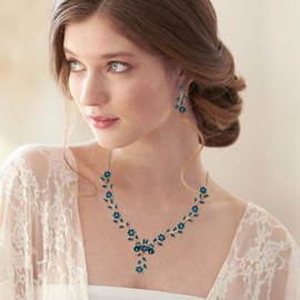 Clearine Women's Wedding Jewellery Set Leaf Cluster Flower Crystal Pendant Necklace Dangle Earrings for Bride, Alloy Steel Crystal Alloy steel, Topaz