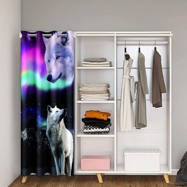 jejeloiu Wolf Door Curtain for Doorway Privacy 34''x80'' Wolves Howling Closet Cover Animal Room Mountain Divider Galaxy Purple Black White Window Treatments