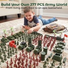 AMOR PRESENT 277 PCS Army Men Military Playset, Army Men Toys for Boys 8-12, Military Soldier Playset Plastic Toy Soldiers Figures and Accessories with Handbag, Christmas Stockings Gift for Kid
